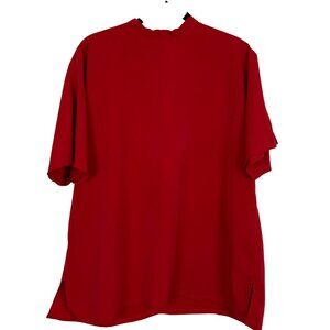 WomenSpirit Button-Up Vestment Top Sz 14 Short Sleeve Polyester Handmade Red